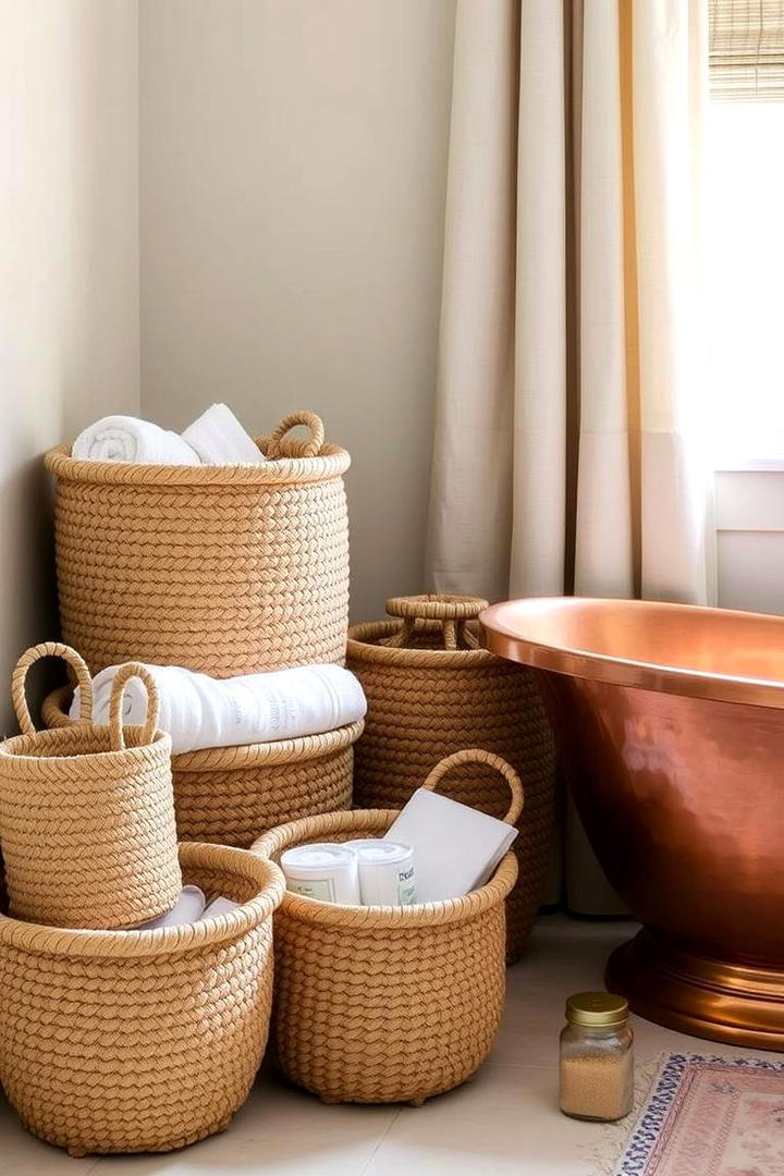 Handwoven Basket Storage - 30 Boho Bathroom Ideas