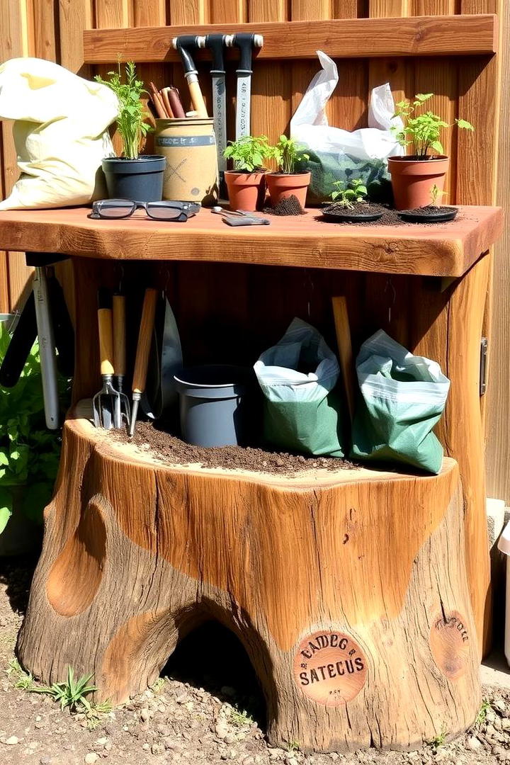 Handy Potting Bench - 21 Tree Stump Decorating Ideas