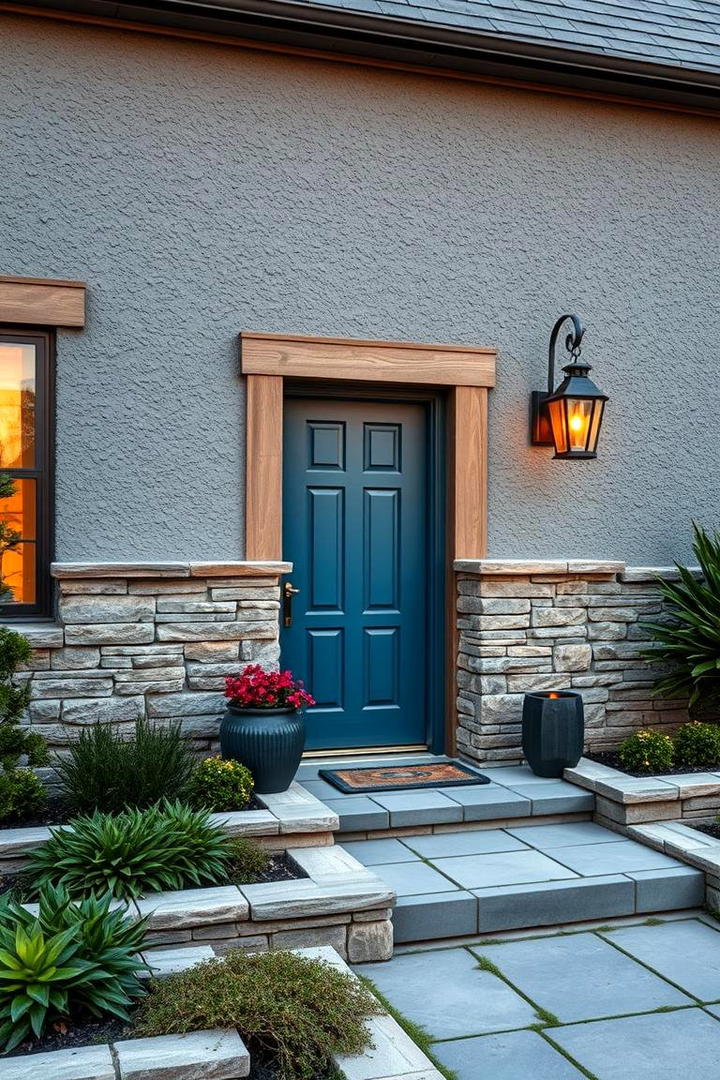 Harmonious Blend of Textures - 30 Grey House With Blue Door Ideas