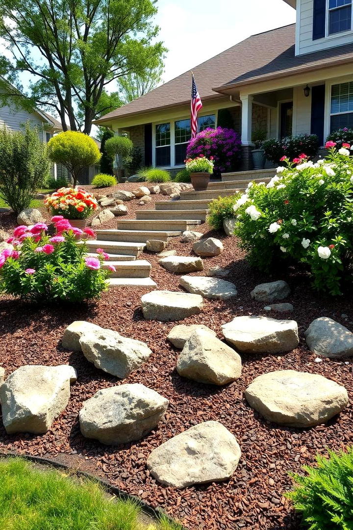 Harmonious Rock and Mulch Mix - 21 Front Yard Landscaping Ideas With Rocks and Mulch