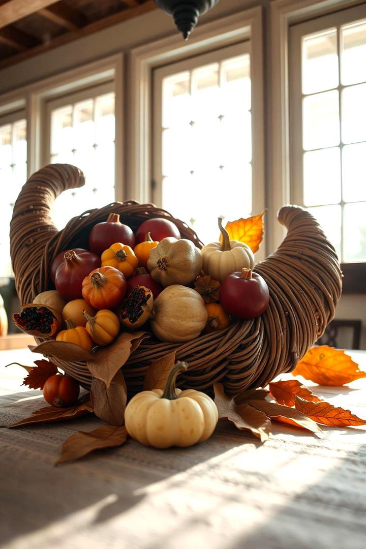 Harvest Cornucopia Display - 30 Friendsgiving Decor Ideas