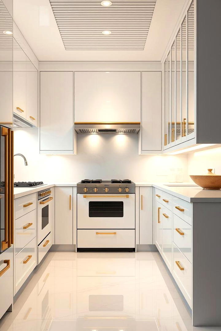 High End Appliances in White with Gold Finishes - 21 White and Gold Kitchen Ideas