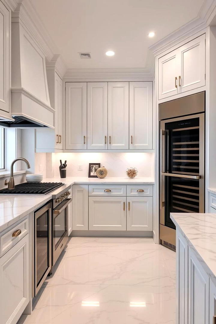 High End White Kitchen with Luxe Finishes - 21 Kitchen With White Appliances Ideas