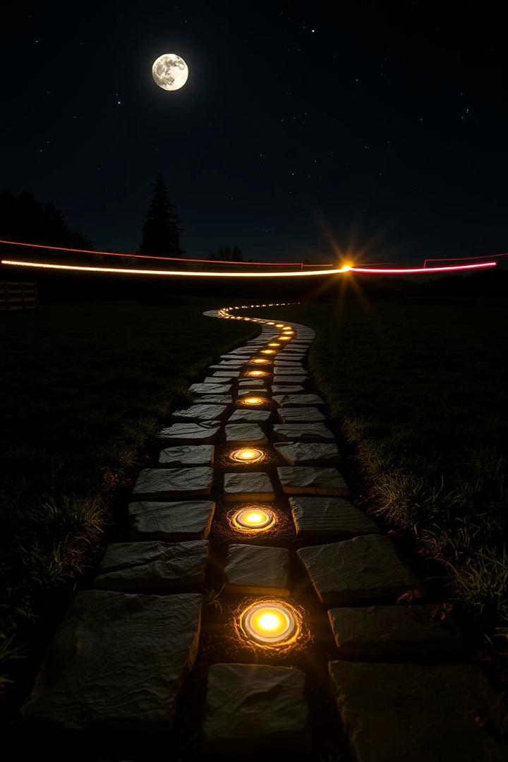 Illuminated Garden Flagstone Trail - 30 Flagstone Walkway Ideas