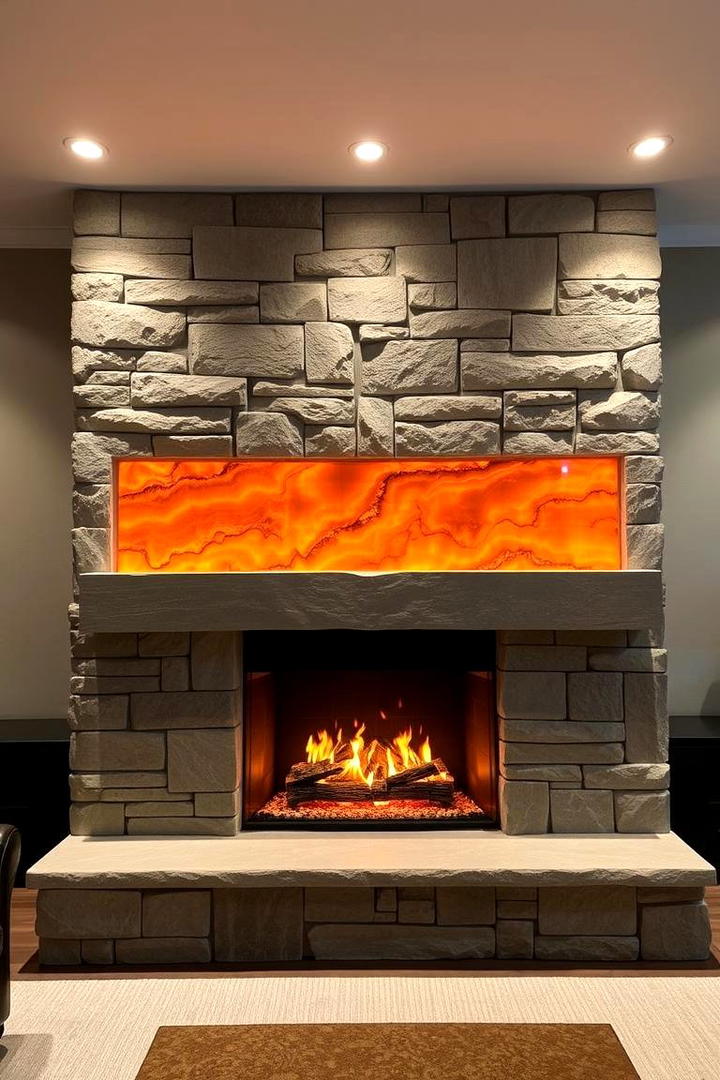 Illuminated Modern Feature - 21 Stone Fireplace Ideas