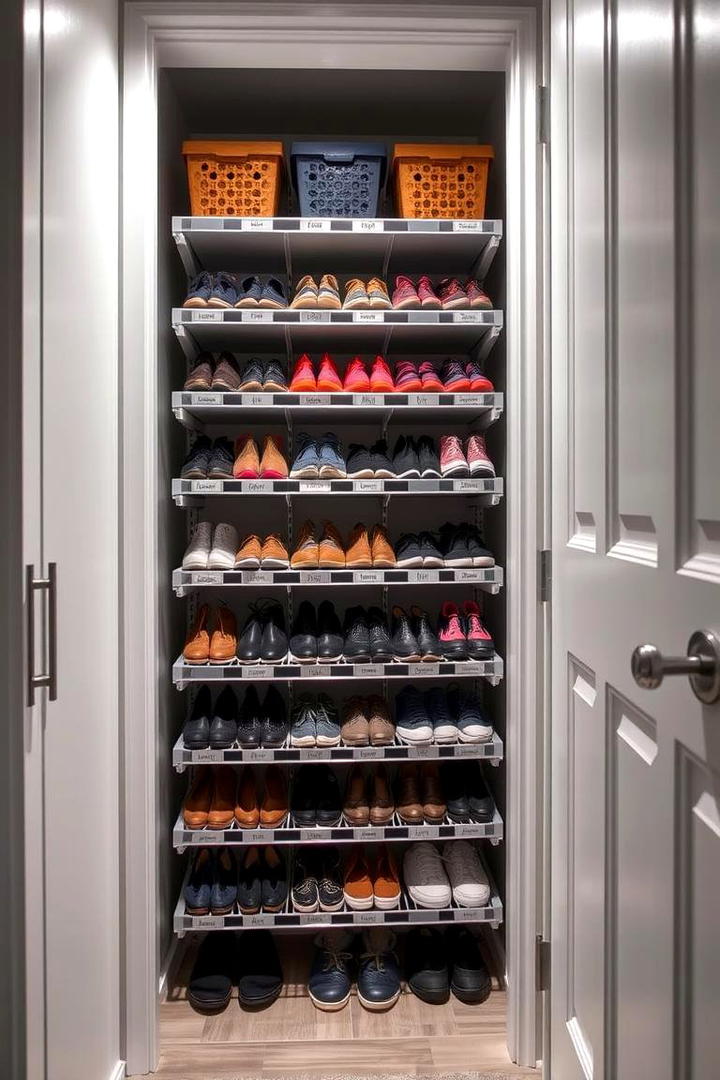 Incorporating Multi Tiered Shoe Racks - 30 Hall Closet Organization Ideas