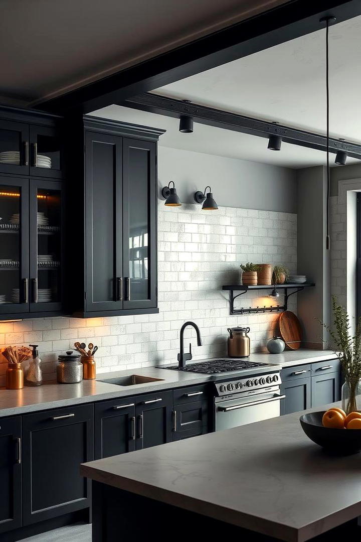 Industrial Black Framed Cabinets - 30 Black Kitchen Cabinet Ideas