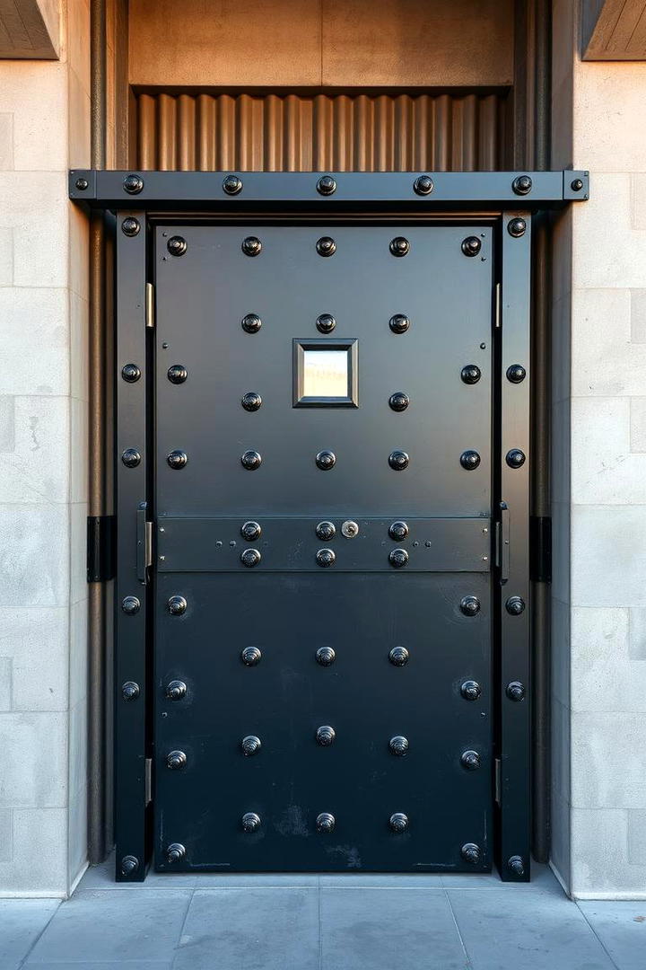 Industrial Black with Raw Metal Features - 21 Black Front Door Ideas