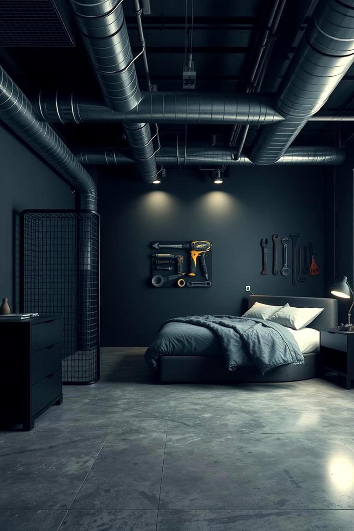 Industrial Black - 30 Dark Bedroom Ideas