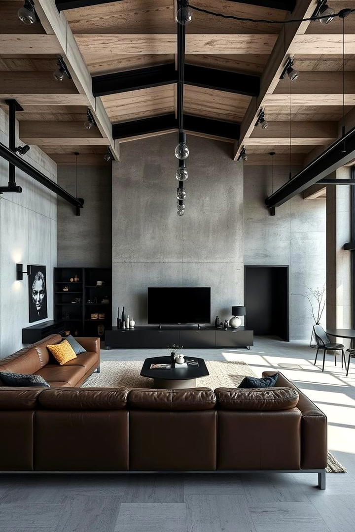 Industrial Chic with Exposed Beams - 30 Exposed Beam Living Room Ideas