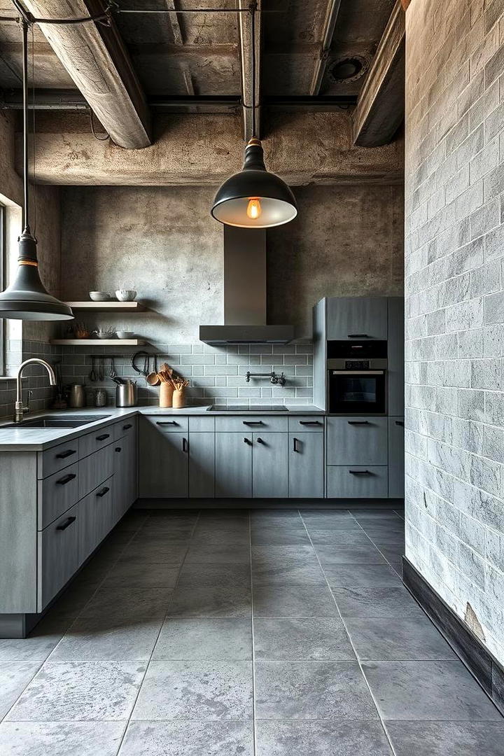 Industrial Concrete Look - 21 Kitchen Floor Tile Ideas