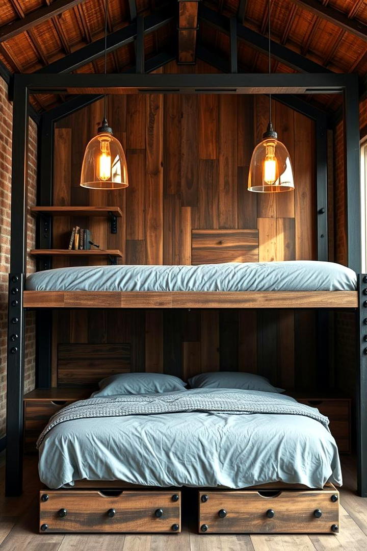 Industrial Loft Bed with Storage - 30 Loft Bed Ideas