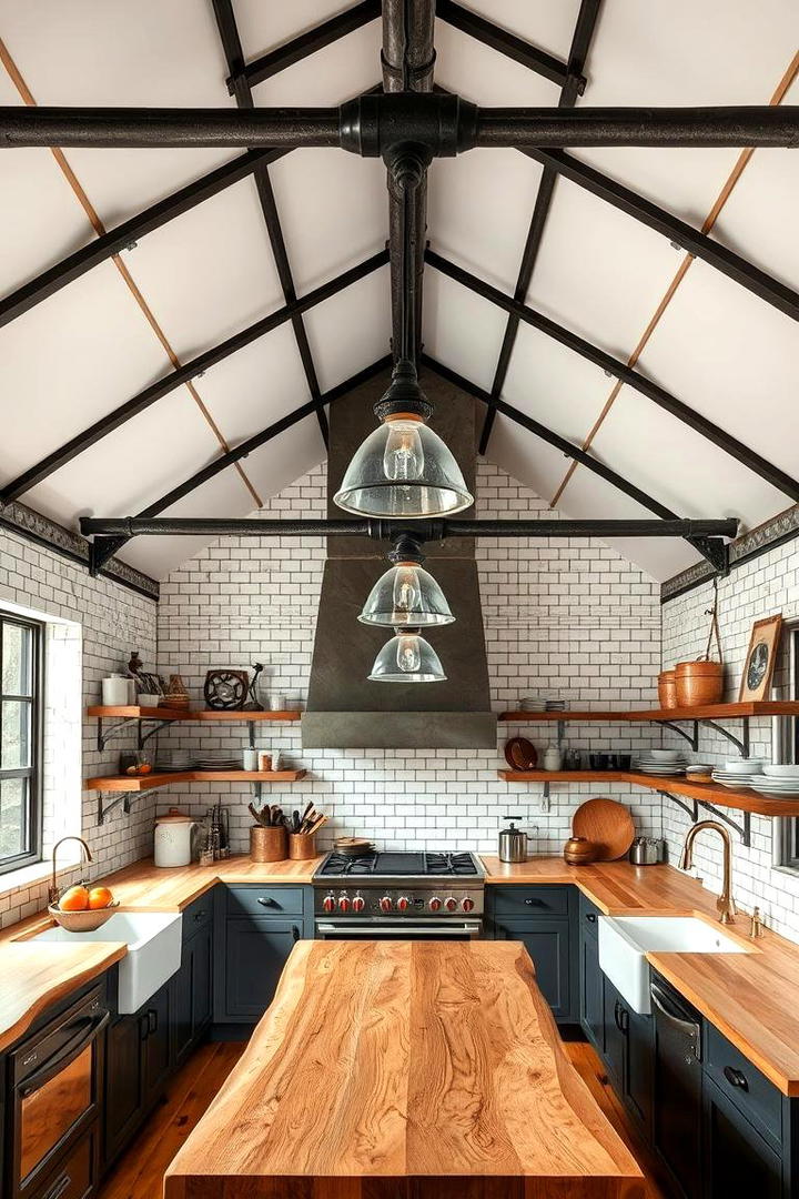 Industrial Meets Rustic Fusion - 30 Vaulted Ceiling With Beams