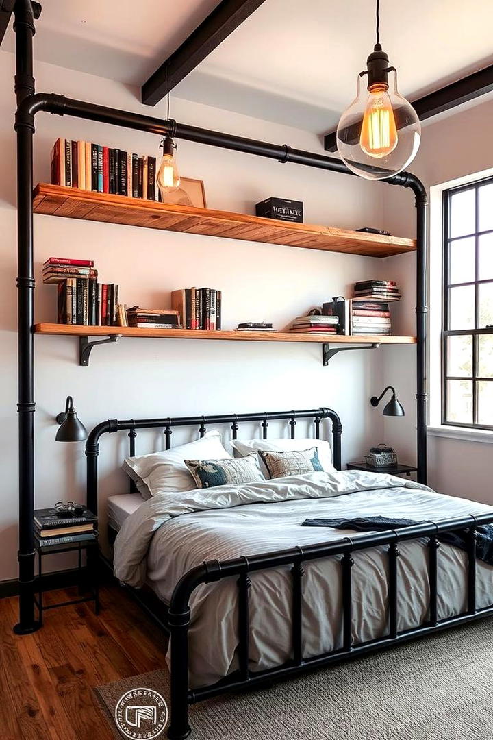 Industrial Pipe Chic - 30 Bedroom Shelving Ideas