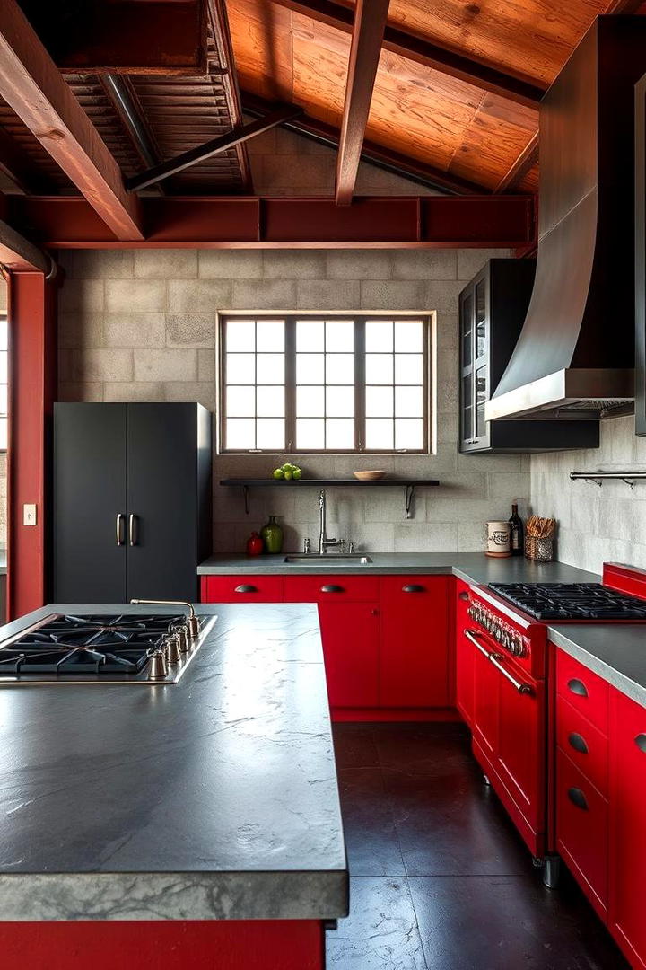 Industrial Red and Metal Theme - 17 Red Kitchens