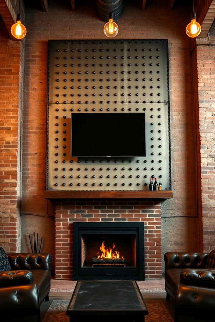 Industrial Style Electric Fireplace with TV Accent - 30 Electric Fireplace Ideas With Tv Above