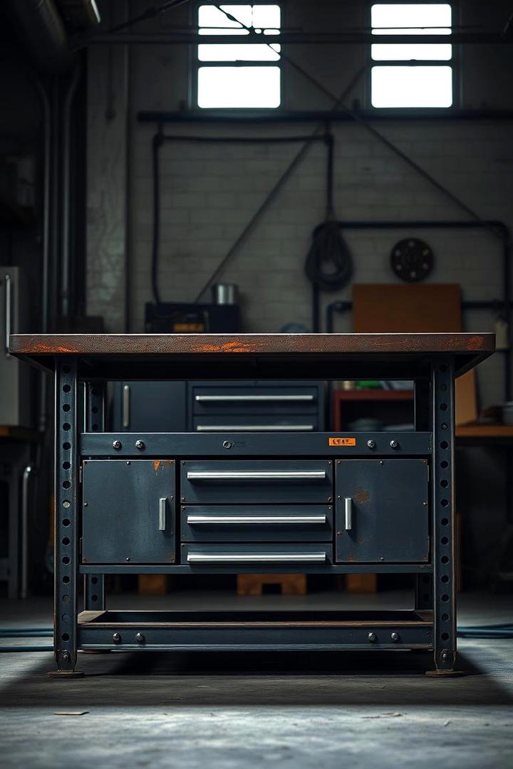 Industrial Style Metal Workbench - 30 Garage Workbench Ideas