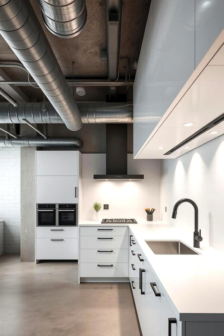 Industrial White Accents - 30 Small White Kitchen Ideas