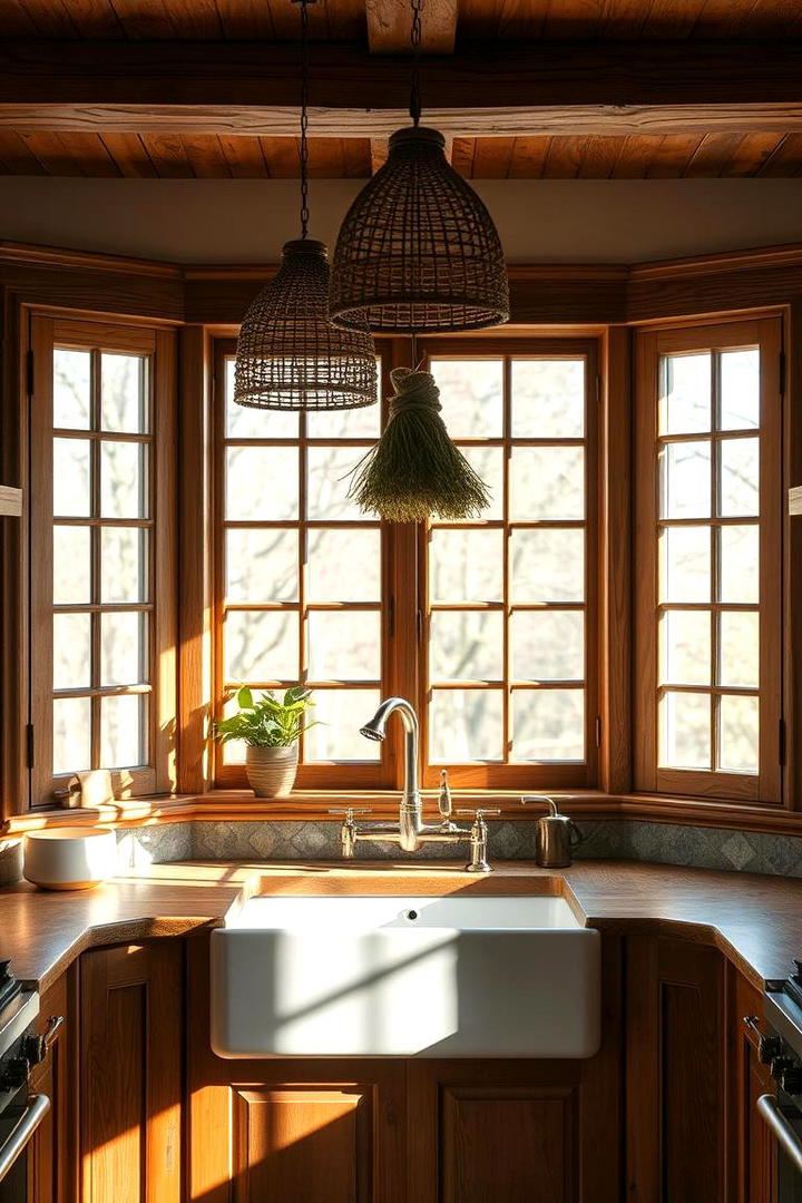 Infusing Warmth with Rustic Wooden Window Frames - 21 Kitchen Window Ideas