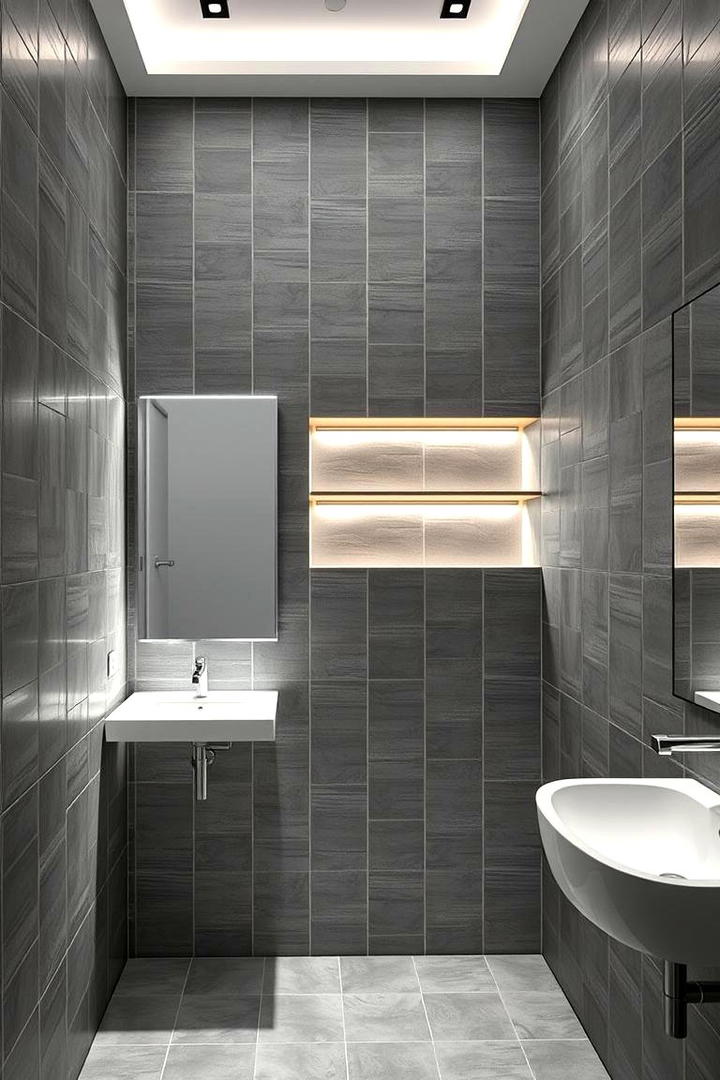 Innovative Lighting and Grey Accents - 21 Grey Tile Bathroom Ideas