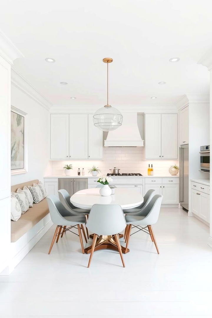 Integrated Dining Space in White - 30 Small White Kitchen Ideas