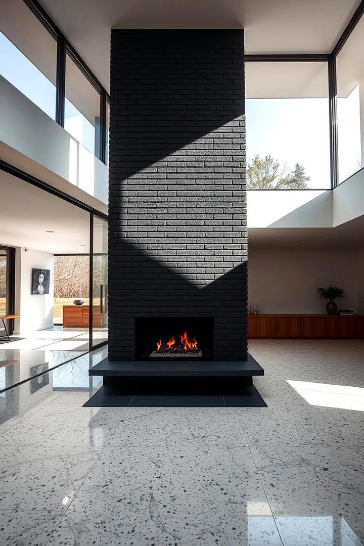 Integrated Modern Black Brick Fireplace - 30 Black Brick Fireplace Ideas