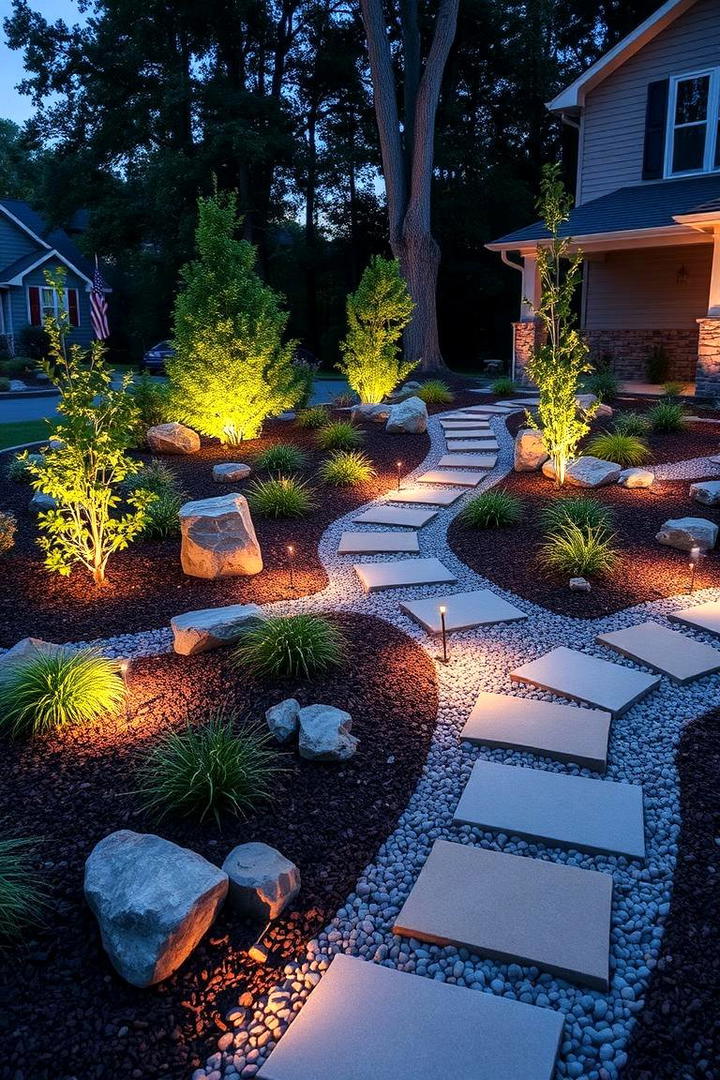 Integrated Rock and Mulch Features - 21 Front Yard Landscaping Ideas With Rocks and Mulch