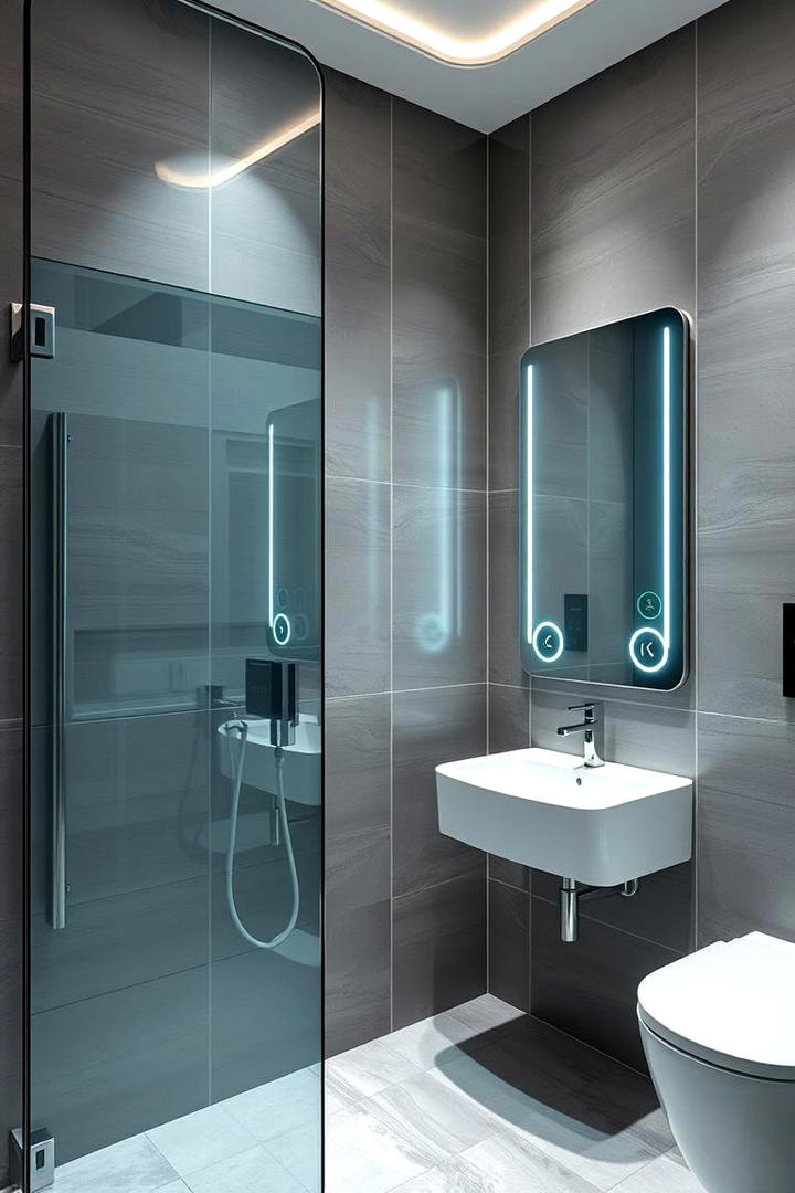 Integrated Smart Technology - 21 Grey Tile Bathroom Ideas