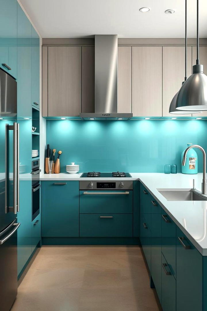 Integrated Teal Green Storage - 21 Green Kitchen Cabinet Ideas