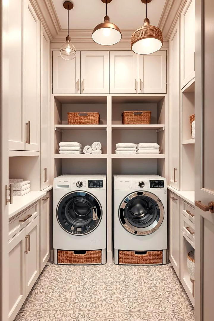 Integrated Washer Dryer Cubbies - 21 Laundry Room Storage Ideas