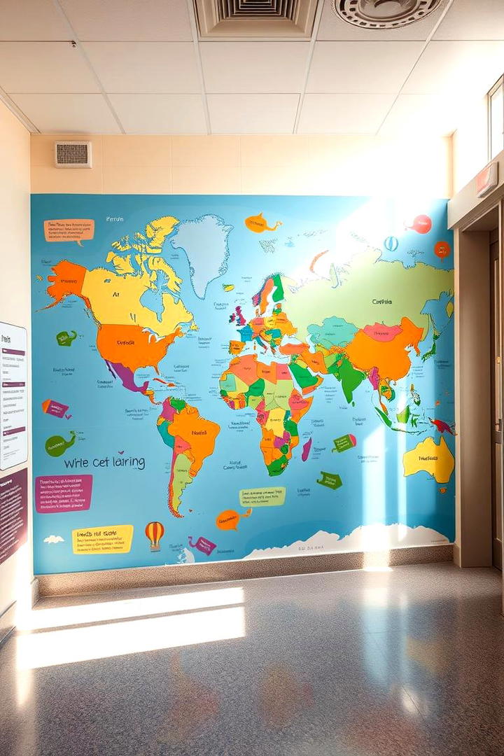 Interactive World Map Mural - 21 School Mural Ideas