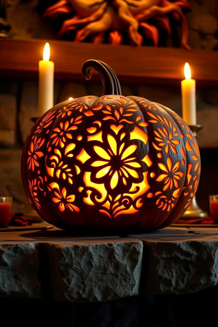 Intricate Carved Pumpkin Centerpiece - 21 Pumpkin Decor Ideas