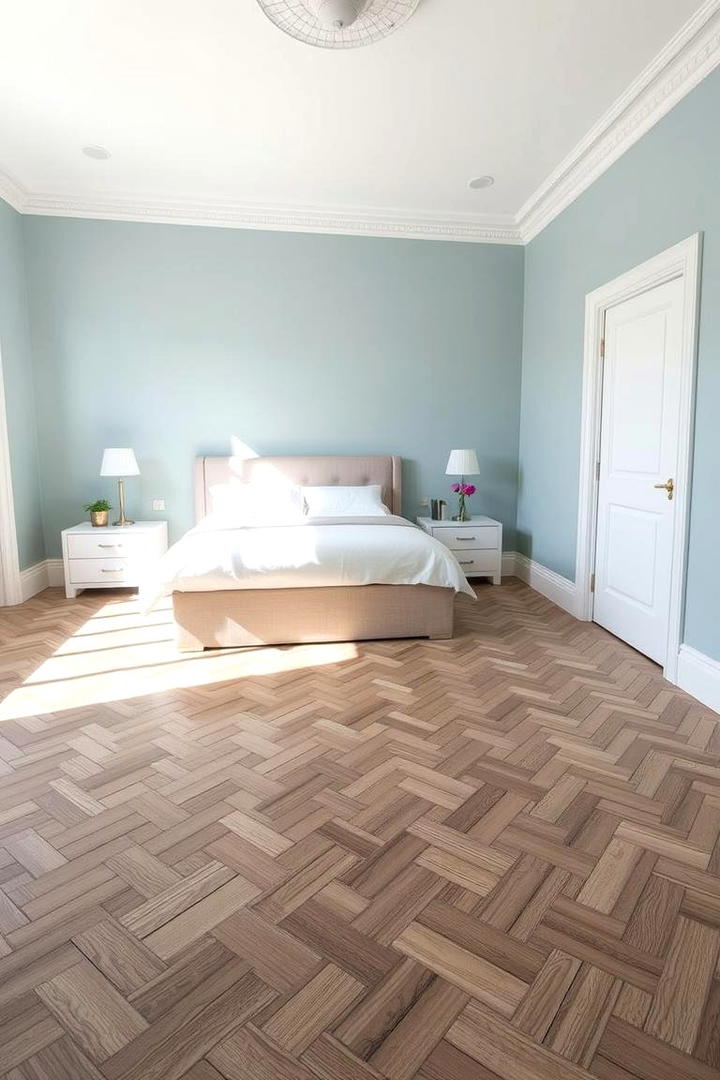 Intricate Patterned Flooring - 30 Duck Egg Blue Bedroom Ideas