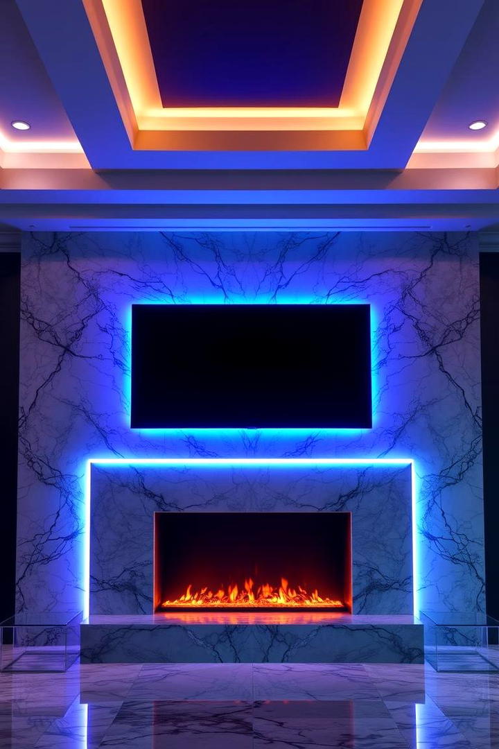 LED Backlit Elegance - 21 Tv Over Fireplace Ideas