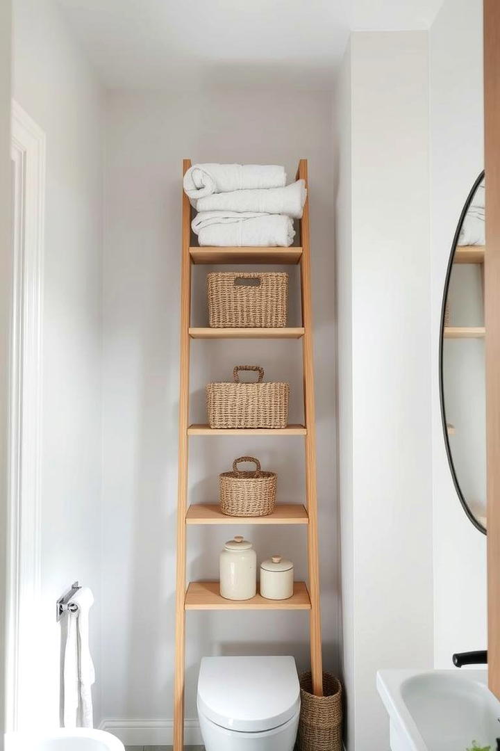 Ladder Shelves for Vertical Storage - 21 Small Bathroom Storage Ideas