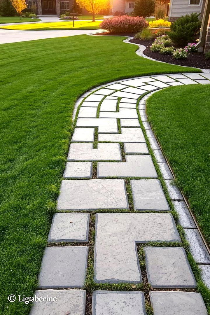 Lawn Transition Flagstone Walkway - 30 Flagstone Walkway Ideas