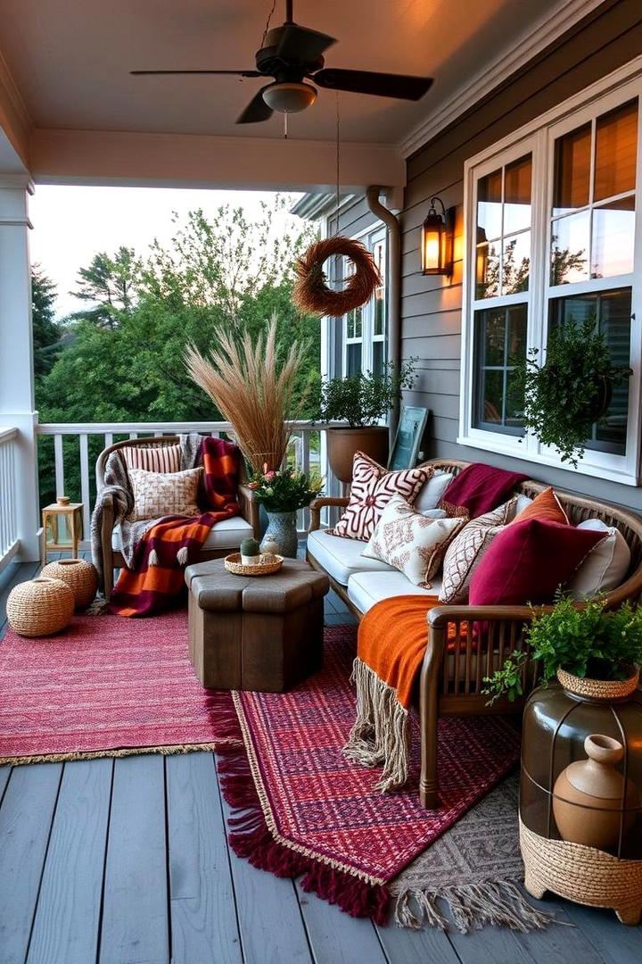 Layered Fall Textiles - 21 Fall Porch Decor Ideas