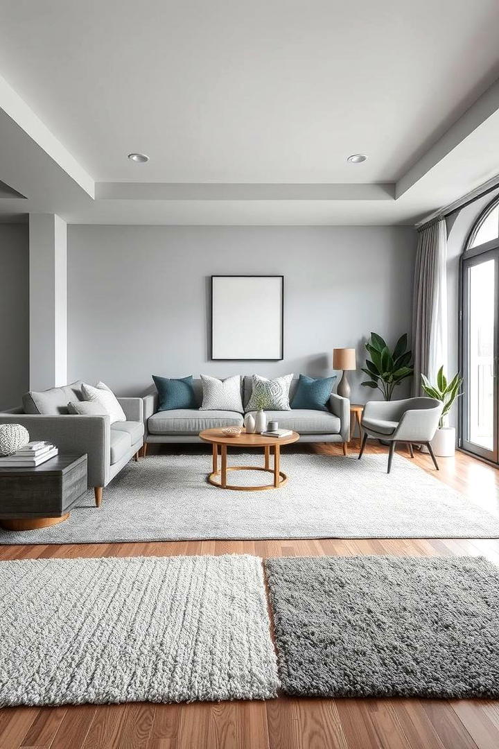 Layered Rugs in a Gray Room - 21 Gray Living Room Ideas