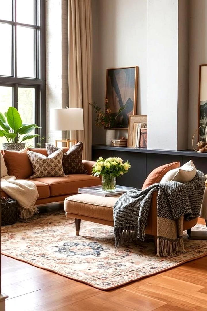 Layered Textiles and Rugs - 21 Mid-Century Modern Living Room Ideas