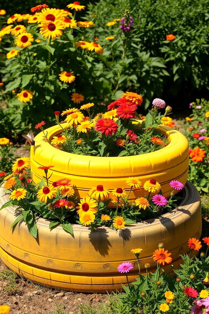 Lively Tyre Flower Beds - 21 Recycled Tyre Garden Art Ideas