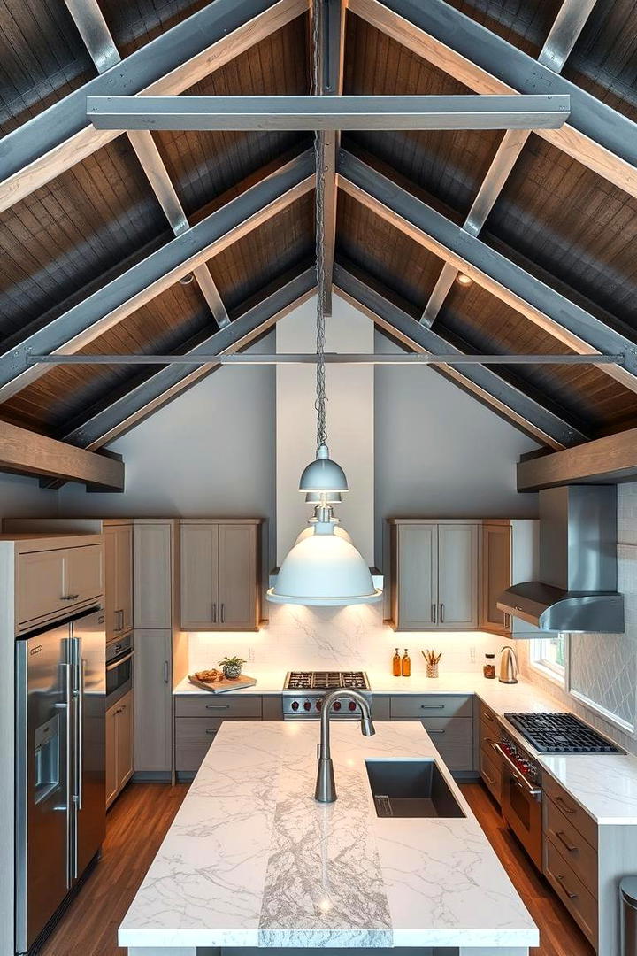 Loft Style Kitchen Transformation - 30 Vaulted Ceiling With Beams