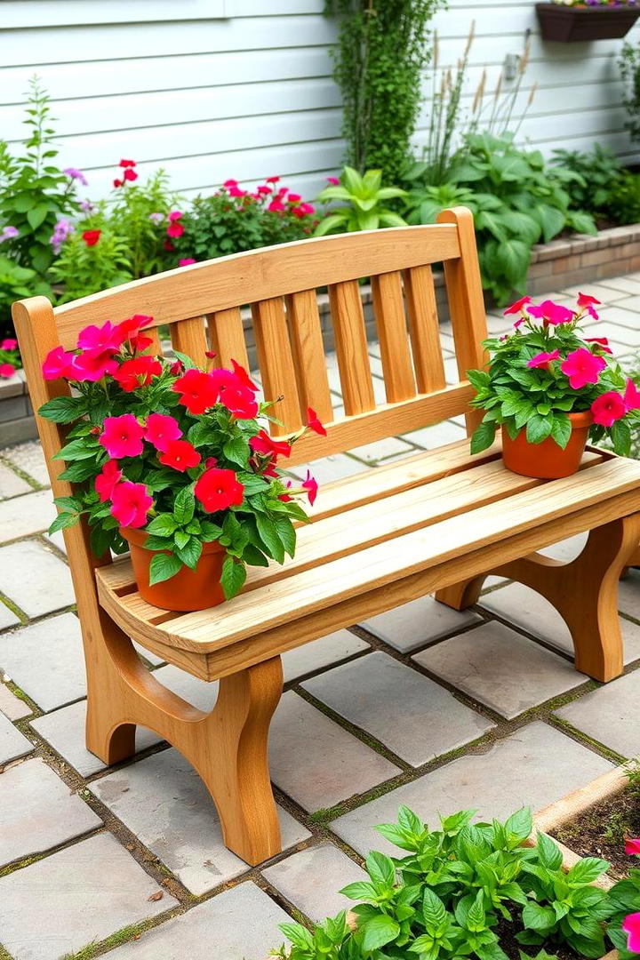 Lush Green Garden Bench with Planters - 30 Garden Bench Ideas