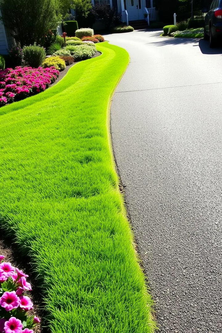 Lush Green Lawn Borders - 30 Driveway Landscape Ideas