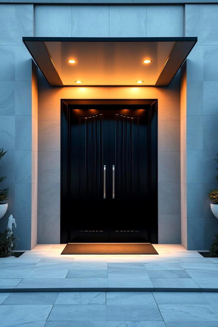 Luxe Black with Illuminated Entryway - 21 Black Front Door Ideas