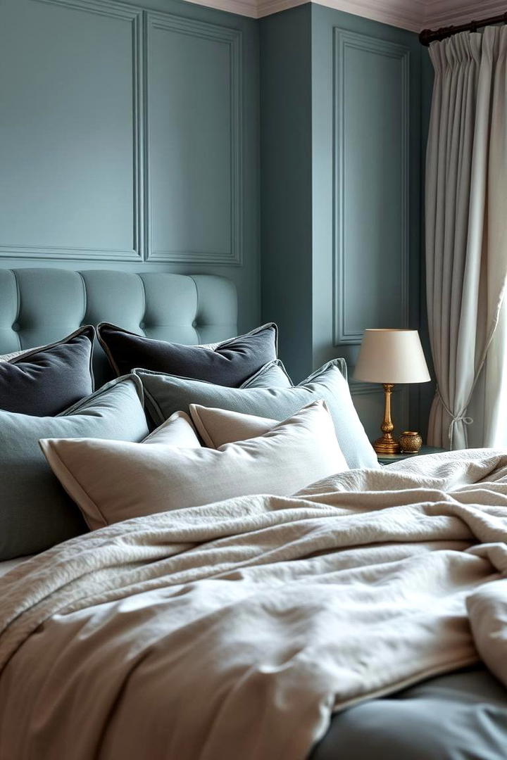 Luxurious Layered Textures - 30 Duck Egg Blue Bedroom Ideas