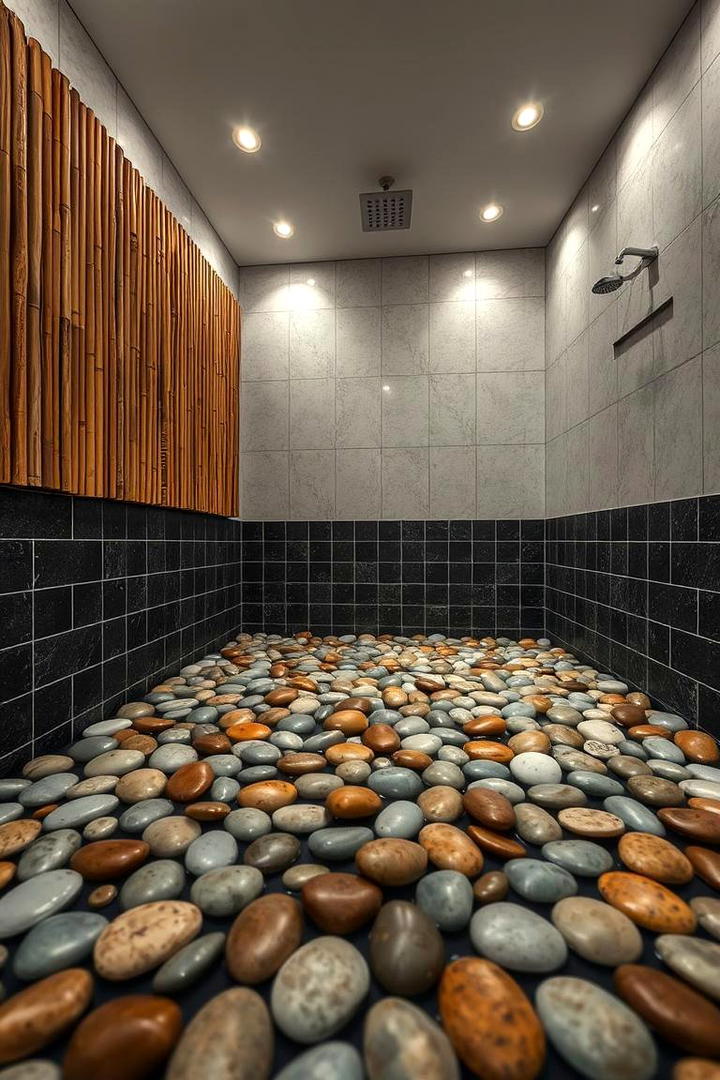 Luxurious Pebble Floor - 30 Half-wall Shower Ideas