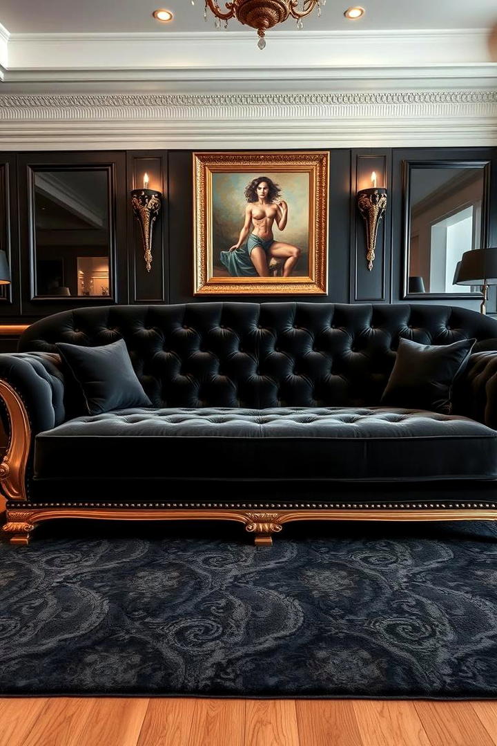 Luxurious Velvet Black Seating - 21 Black Couch Living Room Ideas