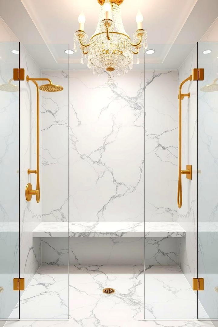 Luxurious Walk In Shower with Marble Bench - 21 Walk in Shower Ideas With Bench