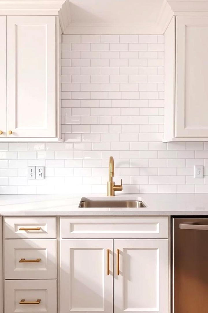 Luxurious White Subway Tiles with Gold Accents - 21 White and Gold Kitchen Ideas