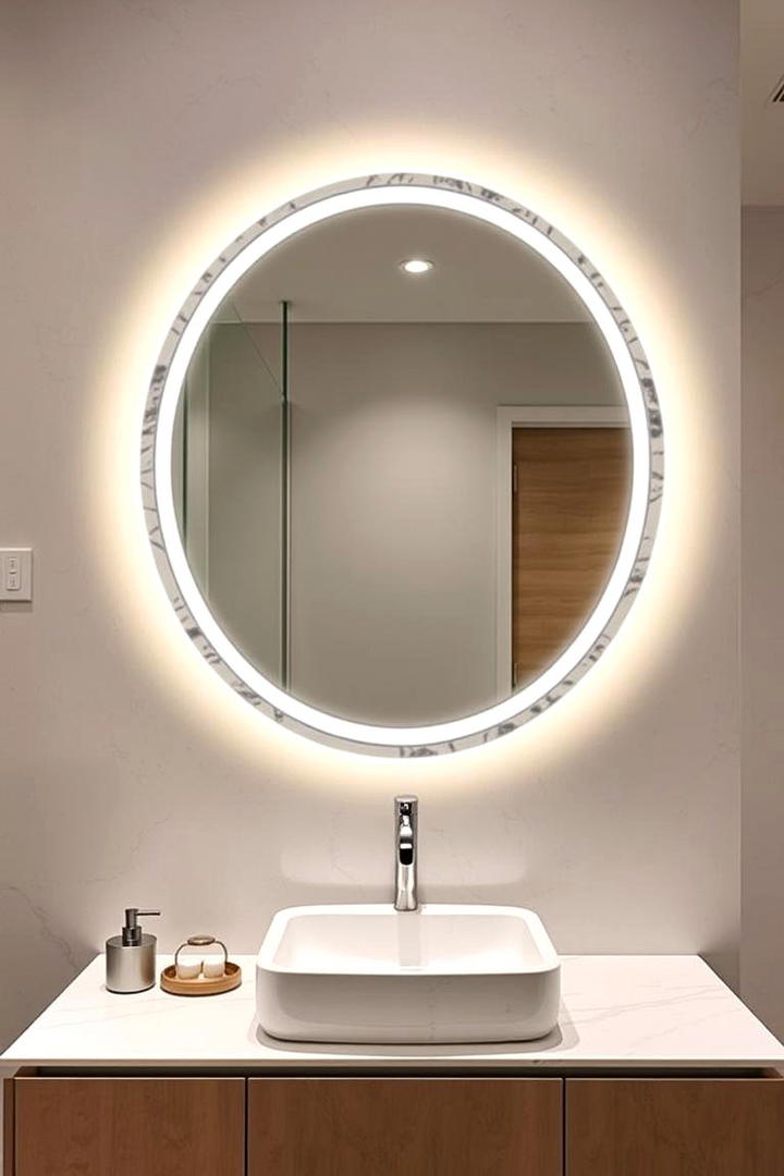 Marble Accent Mirror and Lighting - 30 Marble Bathroom Ideas